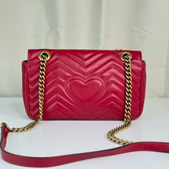 Gucci GG Red Medium Marmont Shoulder Bag Crossbody with Gold Chain Strap - Picture 3 of 8